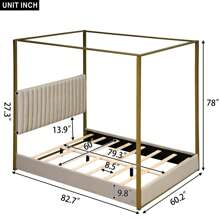 MERAX Queen Size Upholstery Canopy Platform Bed With Headboard And Metal Frame, Beige/Gray - Beige - View 4