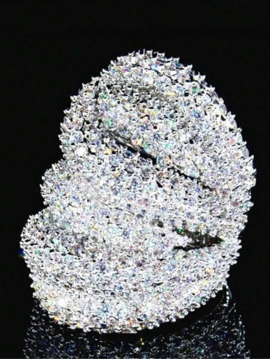 奢华多层水晶水钻戒指，女士配饰，热门订婚/结婚戒指礼物 - 銀色 - 查看 1