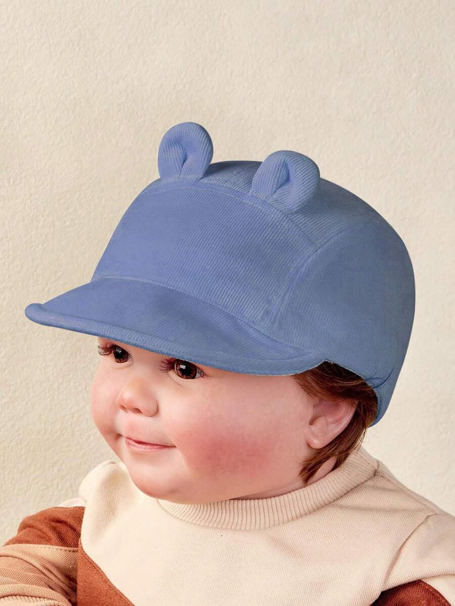 TUTUYA Baby Velvet Ear Baseball Cap, Toddler Brimmed Hat, All Season Children Outdoor Sun Hat, Solid Color Simple Versatile Soft Brim Cap - Royal Blue - View 1