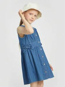Annil Sommerkleider aus Baumwolle und Denim mit einer süßen und niedlichen Schleife am Rundhalsausschnitt und ärmellos für Tween-Mädchen