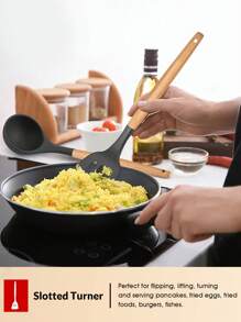 鄉村廚房矽膠烹飪器具，廚房器具，易於清潔的木製廚房器具，不粘鍋烹飪器具，廚房小工具和鍋鏟工具