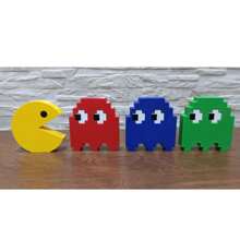 Kit Bonecos Pacman Decorativos Geek 4 Peças feita em 3D Presente Criativo - Amarelo - Visão 1