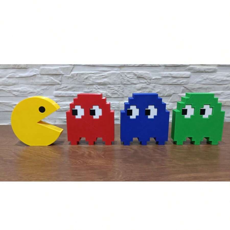 Kit Bonecos Pacman Decorativos Geek 4 Peças feita em 3D Presente Criativo - Amarelo - Visão 1
