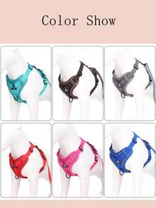 1套反光尼龍網寵物胸部背帶寵物背心式牽引繩,可在戶外使用 - 咖啡棕 - 查看 5