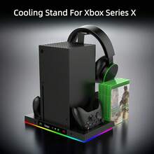 For Xbox Series X Cooling Stand Controller Gamepad Charge Seat For XBX With Headphone Hook And Game Discs Card Slot RGB Light Double Fan - Black - View 1