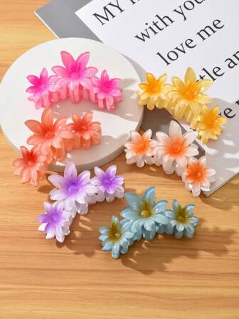 1入組附閃亮塗層的向日葵髮爪,佩戴著紫色花朵,適用於旅行和日常boho穿搭