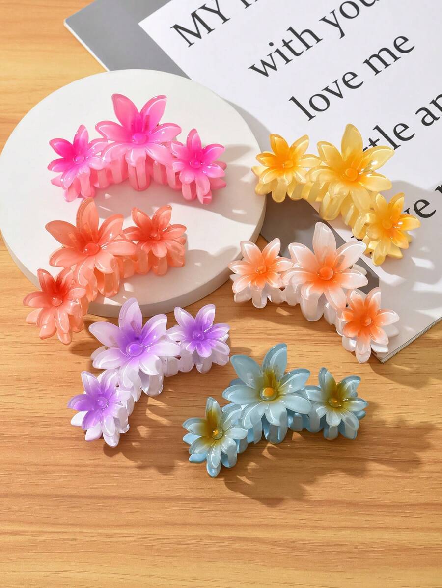 1入組附閃亮塗層的向日葵髮爪,佩戴著紫色花朵,適用於旅行和日常boho穿搭 - 太陽花 - 查看 1