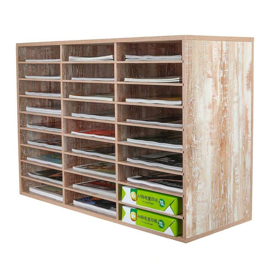 Wood File Sorter Archaize Color Mail Center Magazine Holder Paper Storage Cabinet Classroom Keepers Mailbox For Home & Office,27 Slots - Multicolor - View 1