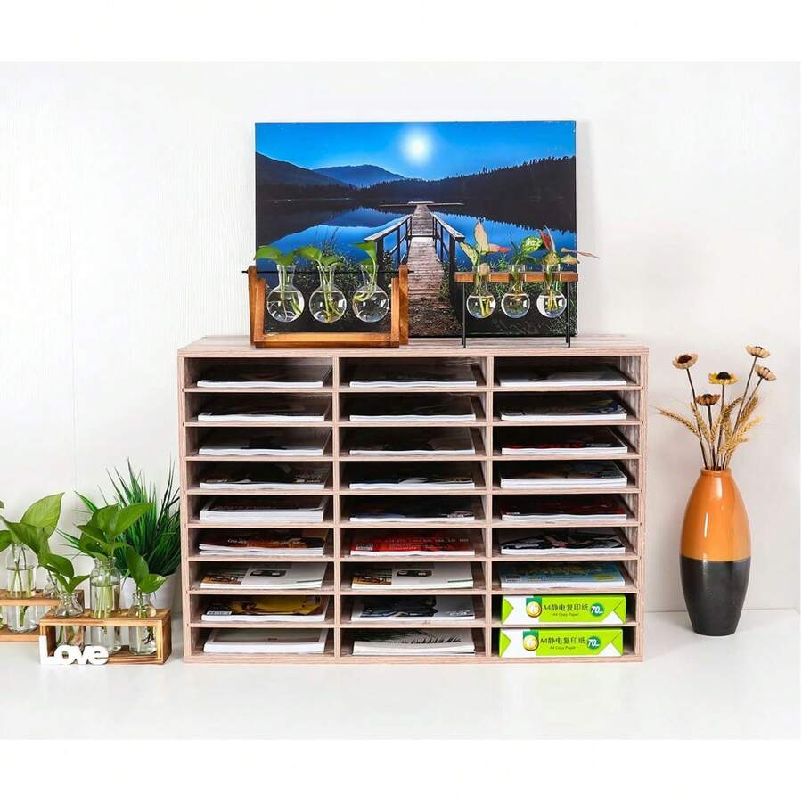 Wood File Sorter Archaize Color Mail Center Magazine Holder Paper