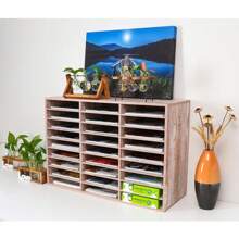 Wood File Sorter Archaize Color Mail Center Magazine Holder Paper Storage Cabinet Classroom Keepers Mailbox For Home & Office,27 Slots - Multicolor - View 6