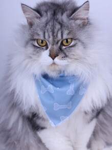 1pc Pet Bib, Blue Dog Bandana With Bone Print & Adjustable Neck For Medium To Large Dogs