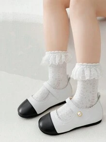 3 Paare Kniehohe Socken Für Süße Mädchen Mit Spitze, Tasseln Und Schleifen, Weiche, Atmungsaktive Mesh-stoff, Reinweiß