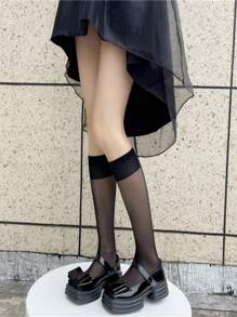 4pairs/Set Black & White & Semi-Transparent Nylon Socks For Daily Wear, Cozy - Black and White - View 4