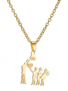 1 件时尚母子女吊坠项链，女士奢华不锈钢项链，母亲节礼物 - 金色 - 查看 13