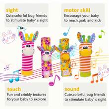 Baby Rattle Wrist Socks Pink Decorative Watchband Shaking Sound Toy, Newborn Gift - Pink Donkey Socks 4-piece Set - View 2