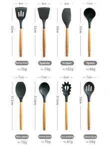 鄉村廚房矽膠烹飪器具，廚房器具，易於清潔的木製廚房器具，不粘鍋烹飪器具，廚房小工具和鍋鏟工具