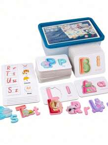 木制字母、数字、动物配对拼图卡，蒙特梭利学龄前儿童早教益智玩具 - 彩色 - 查看 15