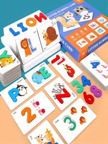 木制字母、数字、动物配对拼图卡，蒙特梭利学龄前儿童早教益智玩具 - 彩色 - 查看 7