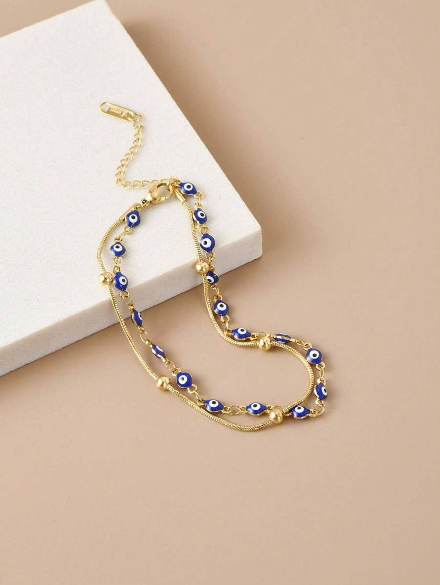 1pc Natural Stone Stainless Steel Anklet For Women, Summer Beach Foot Jewelry (Note: Stones Are Asymmetrical, Size And Color May Vary, Handmade Chain Length And Bead Count May Differ)
