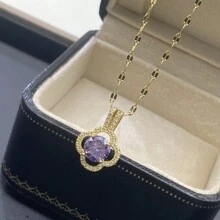 1 Miếng Tinh tế & Đúng mốt Khối Zirconia  Tím Zirconia Four-leaf Clover Vòng cổ bằng thép không gỉ , Thanh lịch Và Thích hợp Đối với Của phụ nữ Mặc hàng ngày - Màu tím - Xem 1