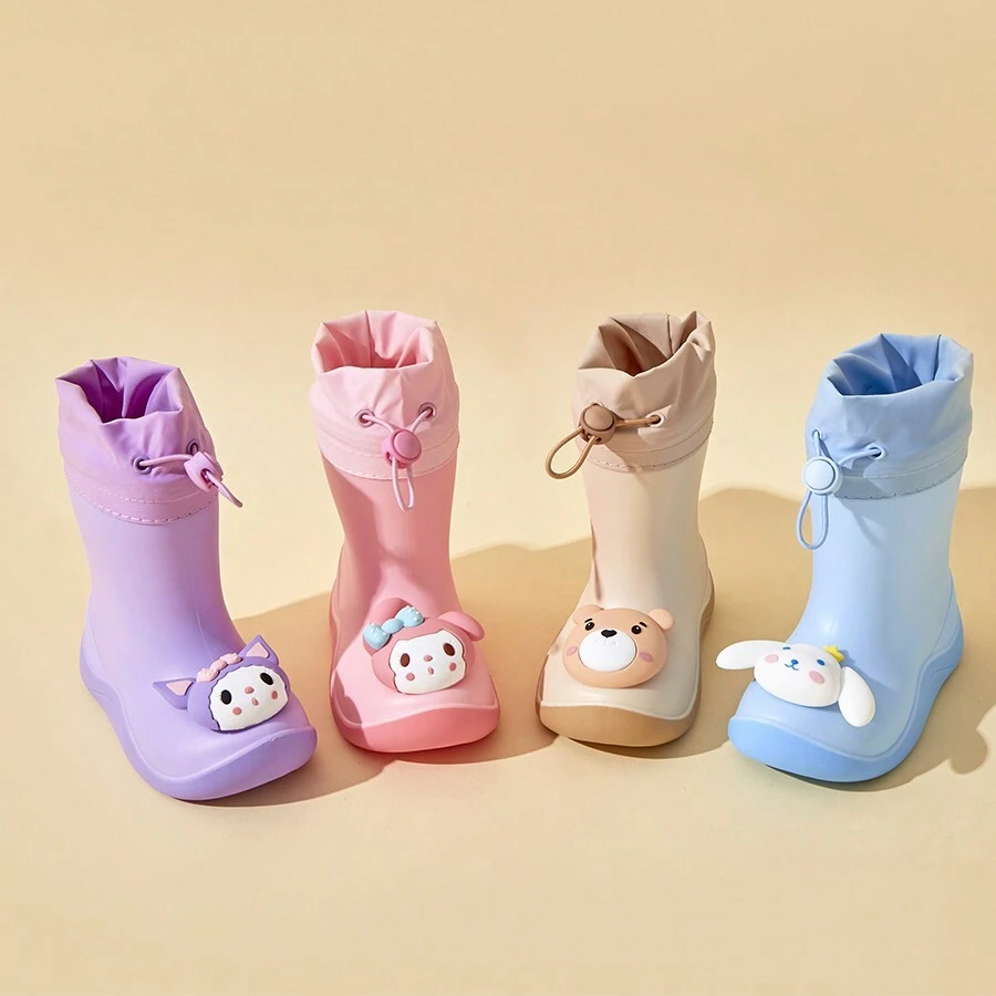 1 Par De Botas De Chuva De Borracha Para Crianças Com Desenhos Animados Para Meninos E Meninas, Calçados Impermeáveis Com Fechamento De Cordão Para Adolescentes