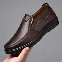 Men's Sports & Leisure Slip-On Flat Loafers, Business Casual Leather Shoes, Anti-Slip Breathable Formal Shoes - Chocolate Brown - View 9