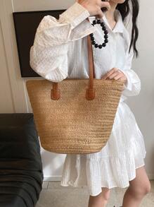 女士时尚编织手提包，大容量单肩手提包，百搭通勤外出水桶包，夏季女士度假包，假期，草编钱包，草编沙滩包，沙滩必需品，沙滩必需品，沙滩用品和夏季必需品，时尚柳条包，夏季时尚度假包