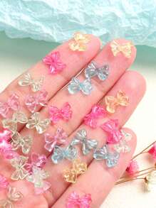 30Pcs Kawaii Candy Bow Nail Charms Cute Transparent Jelly Color 3D Resin Jewelry Nail Art Decoration Accessories Pennant Bow French Style Nail Supplies Diy Nail Gems Nails
