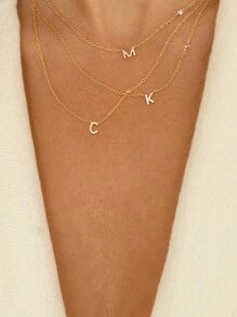 FOREVER QUEEN S925银项链 26个首字母A-Z项链 镀14K金 女士项链 女孩情人节礼物 精致项链 银项链 时尚女士吊坠项链 珠宝礼物 女士 - 金黃色 - 查看 3