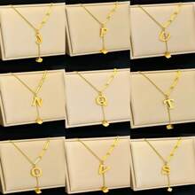 1 件钛钢金色字母项链 A-Z 吊坠，时尚可爱流苏方形字母组合项链，适合作为送给女孩、女士、母亲节的礼物 - 金色 - 查看 10