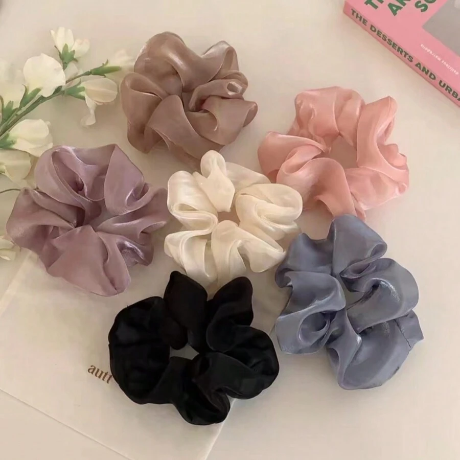 5/6/8 chiếc dây buộc tóc co giãn nhiều màu huỳnh quang dành cho nữ, chất liệu chiffon, không làm hư tóc, thích hợp sử dụng hàng ngày làm phụ kiện tóc tại nhà - Nhiều màu - Xem 1