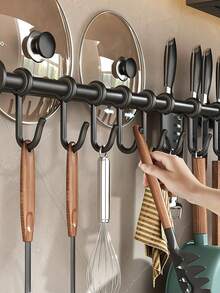 1pc Space-Saving Stainless Steel Kitchen Organizer - Knife Block,Hooks & Extra Storage - Black - View 6
