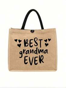 1个字母印花手提袋，奶奶感恩礼物，女士亚麻大容量多功能手提袋，轻便亚麻购物袋，时尚手提袋，学校礼物，海滩度假旅行万圣节礼物袋，非常适合旅行周末过夜包