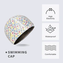 1pc White Pu Swimming Cap With Sporty Print, Soft And Comfortable, Unisex Sports Equipment, Beach Essentials, Beach Accessories, Pool Float