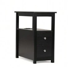 Narrow Sofa Side Console End Table Cabinet Nightstand With 2 Drawers And USB Power Socket