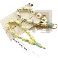 Boho 1pc Bohemian Daisy Flower Keychain With Braided Wrist Strap For Diy, Handmade, Cellphone, Handbag Decoration, Keyring Lanyard Gift Souvenir Car Accessories Bag Charm School Cute Goth Y2k - Multicolor - View 4