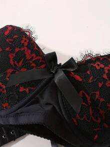 Áo ngực có gọng ren thêu gợi cảm, áo lót nâng ngực, chi tiết nơ - màu đen - Xem 5