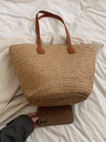 女士时尚编织手提包，大容量单肩手提包，百搭通勤外出水桶包，夏季女士度假包，假期，草编钱包，草编沙滩包，沙滩必需品，沙滩必需品，沙滩用品和夏季必需品，时尚柳条包，夏季时尚度假包