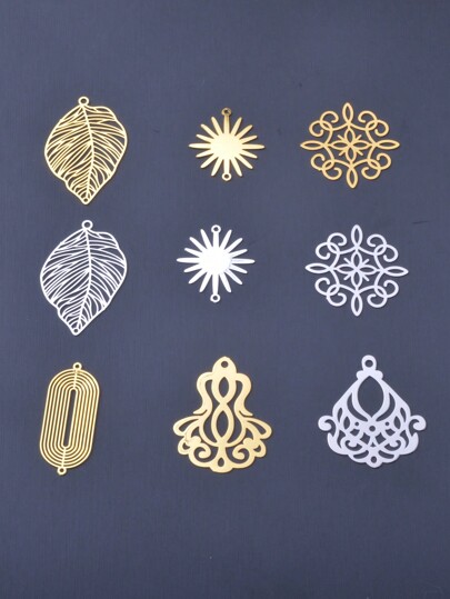 6 قطعة من دلايات تخريمية نحاسية باللونين الذهبي والأسود بما في ذلك ورقة الشجر والزهرة وموصل الحافة البيضاوية لصنع القرط