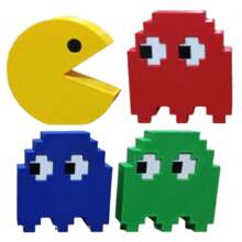 Kit Bonecos Pacman Decorativos Geek 4 Peças feita em 3D Presente Criativo - Amarelo - Visão 2
