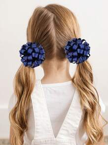 2pcs/Pack Navy Blue Pom Pom Flower Hair Clips For Kids