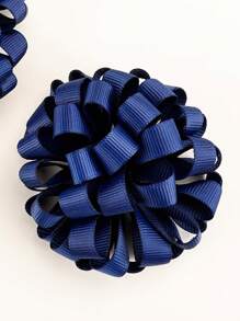 2pcs/Pack Navy Blue Pom Pom Flower Hair Clips For Kids