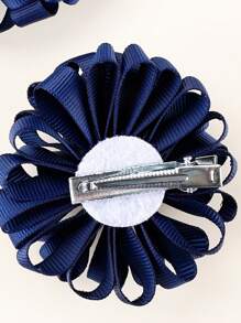 2pcs/Pack Navy Blue Pom Pom Flower Hair Clips For Kids