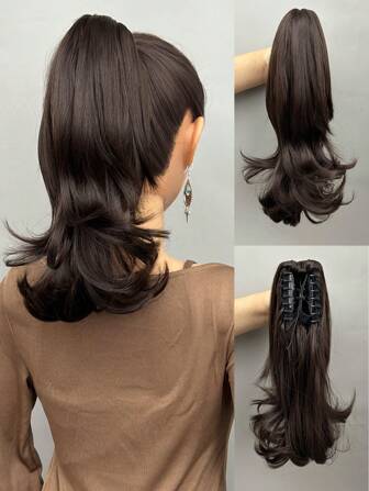 Ponytail Hair Extensions, Hair Extensions Ponytail 14 Inch Short Claw Hair Extensions Synthetic Wave Clip-In Ponytail Wigs Everyday Fluffy Ponytail For Women (Dark Brown)