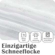 Sheer Scheibengardinen mit Tunnelzug Schneeflocke Muster Bistrogadine Voile Licht-Filterung Küchenvorhang für Schlafzimmer Kinderzimmer 2er Set - Weiss - Übersicht 3