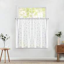 Sheer Scheibengardinen mit Tunnelzug Schneeflocke Muster Bistrogadine Voile Licht-Filterung Küchenvorhang für Schlafzimmer Kinderzimmer 2er Set - Weiss - Übersicht 5