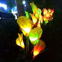 仿真马蹄莲花太阳能地桩灯，4 个 LED 白光，太阳能花园灯户外防水露台门廊后院花园装饰秋季装饰家居装饰户外装饰情人节装饰 - 馬蹄蓮太陽能燈 - 查看 8