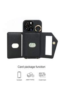 1pc Wallet Style Phone Case With Lanyard, Crossbody Leather Phone Holder, Shockproof Compatible With IPhone 17, 17 Air, 16e, 15, 14, 13, 12, 11 Pro Max, 14, 15 Plus, Galaxy S21, S22, S23, S24, S25 Plus Ultra, Pixel 5A, 5G, 6, 7, 8 Pro - Black - View 4