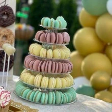 6層圓形塑料馬卡龍塔架,可裝馬卡龍蛋糕,用於甜點展示 - 馬卡龍塔架蛋糕展示架圓形展示架,適用於婚禮、生日派對 - 透明色 - 查看 1