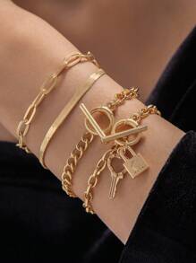 imoli 5pcs/Set Fashionable Oil Drip Devil's Eye Rhinestone Bracelet Set For Women, Party Gift (Chain Length Cut To Size, Slight Variation In Eye Bead Count And Oil Painting Color) - 25977-a - View 5